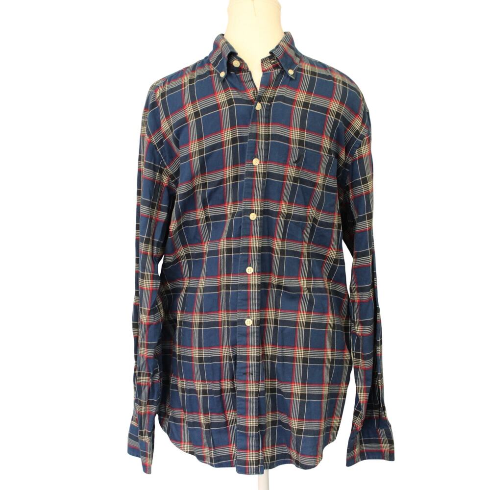 Nautica Men's LS Button Down Shirt Navy Red Plaid Size M